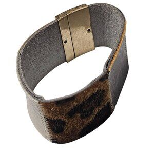 Jane Marie Leopard Print Leather Bracelet Gold Magnetic Clasp Fashion Jewelry